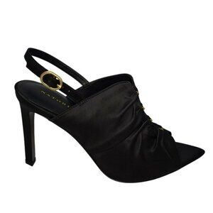 Natori Reen Black Satin Pointed Toe Slingback Sandals 8.5M‎ - NEW in Box